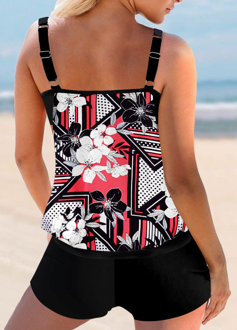Black Geometric Print Tankini Set