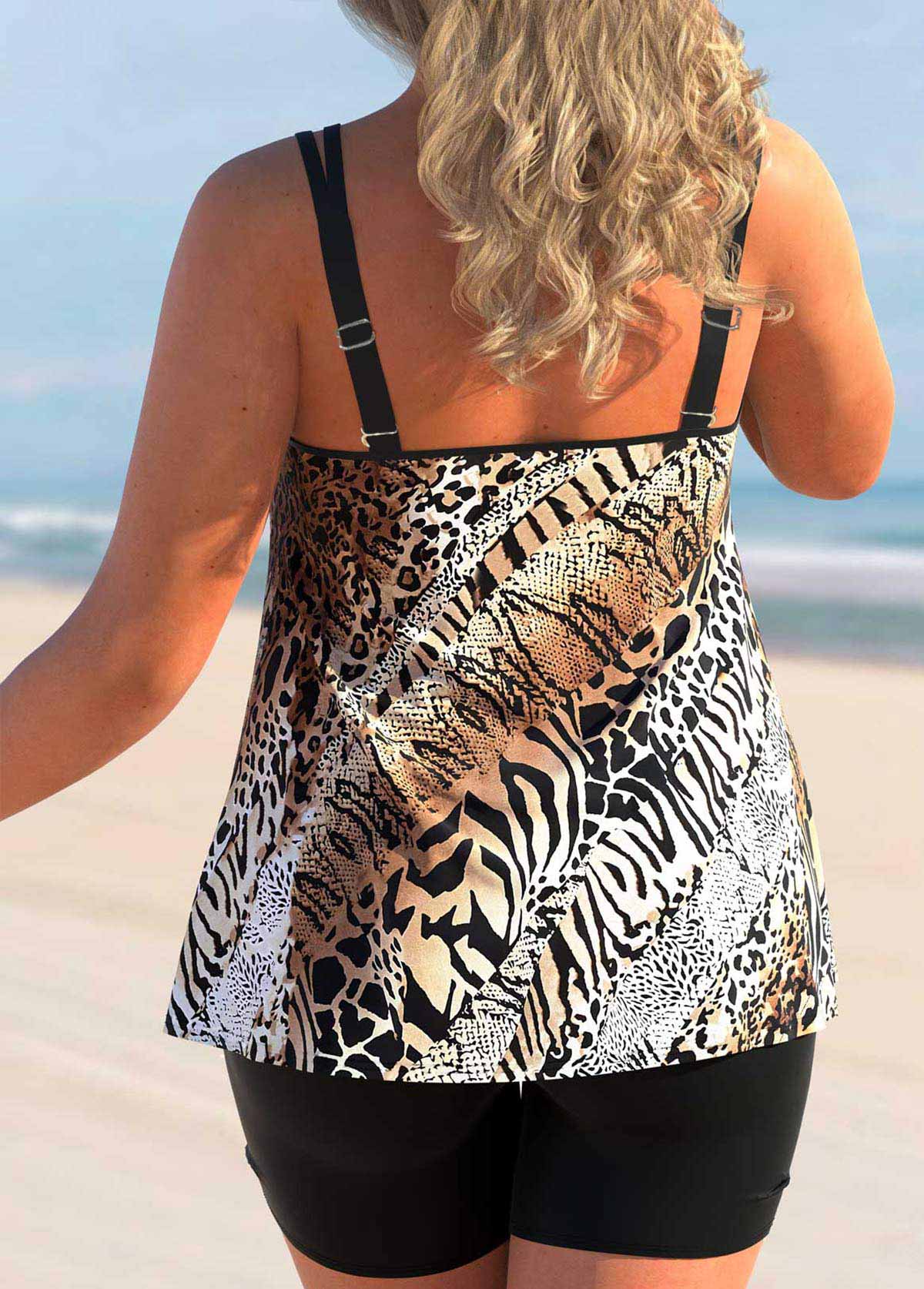 ANIMAL PATTERN PLUS SIZE MULTI COLOR TANKINI SET